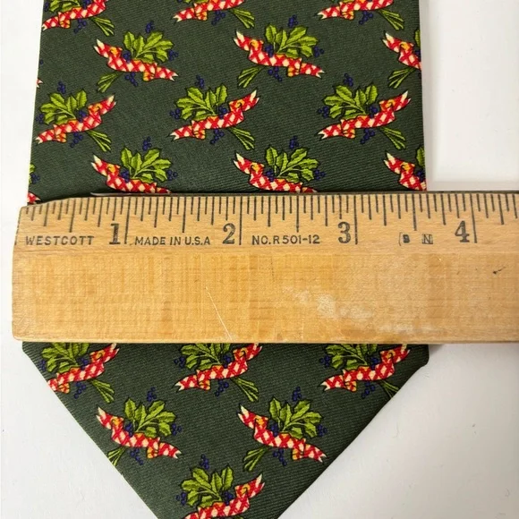 Vintage Brooks Brothers Silk Men's Tie Floral Green Blue Flowers Red Ribbon USA - Picture 9 of 9